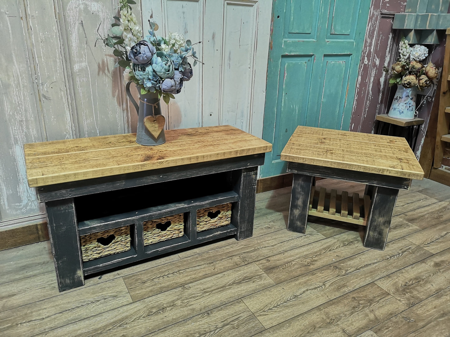 3 Basket - Medium Oak & Black Heron Shab