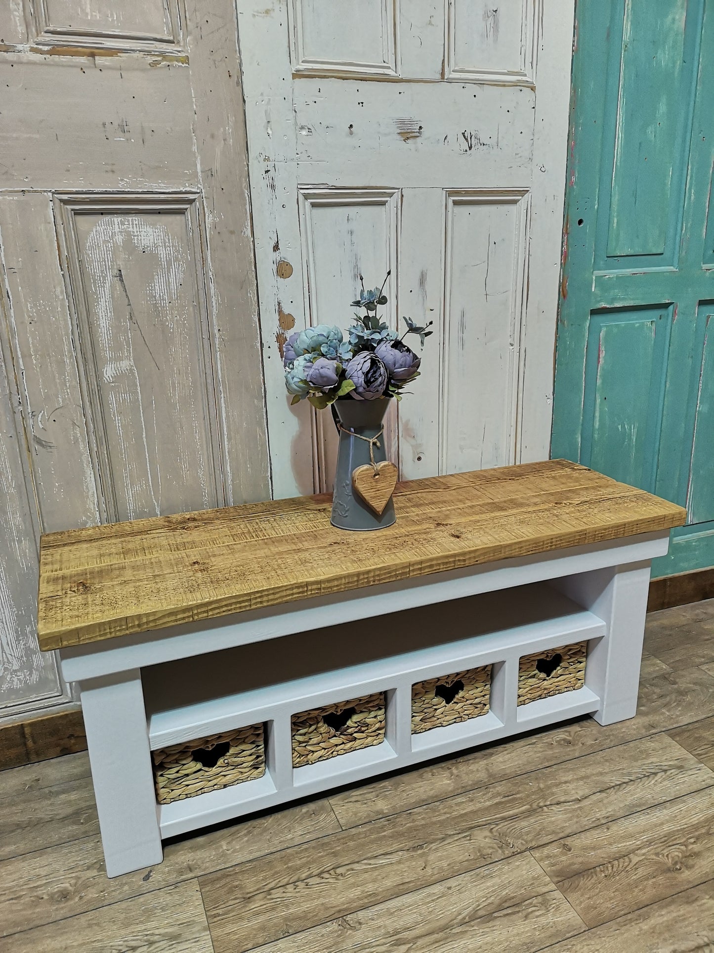 4 Basket - Medium Oak & White White Solid