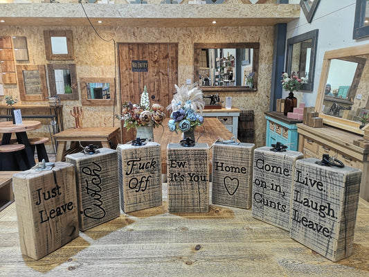 Solid Oak Doorstop - Naughty and Nice