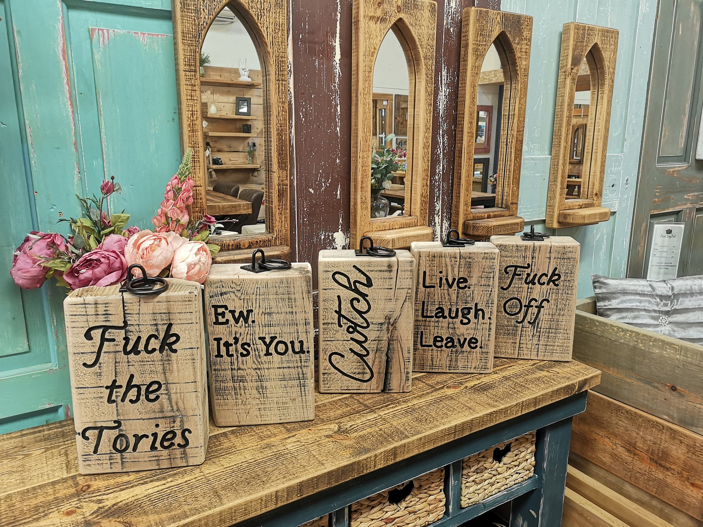 Solid Oak Doorstop - Naughty and Nice