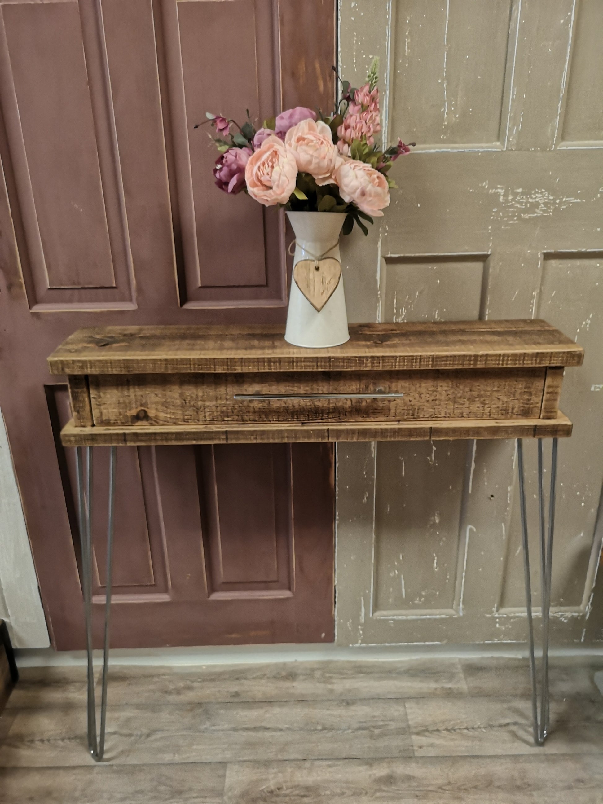 1 Drawer in Jacobean. Chrome Legs and T-bar. 