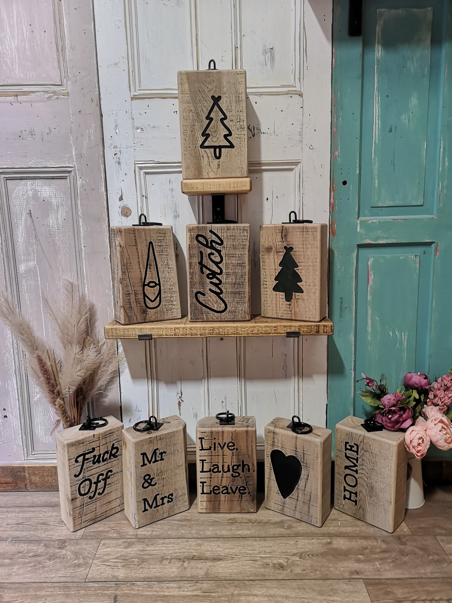 Solid Oak Doorstop - Naughty and Nice