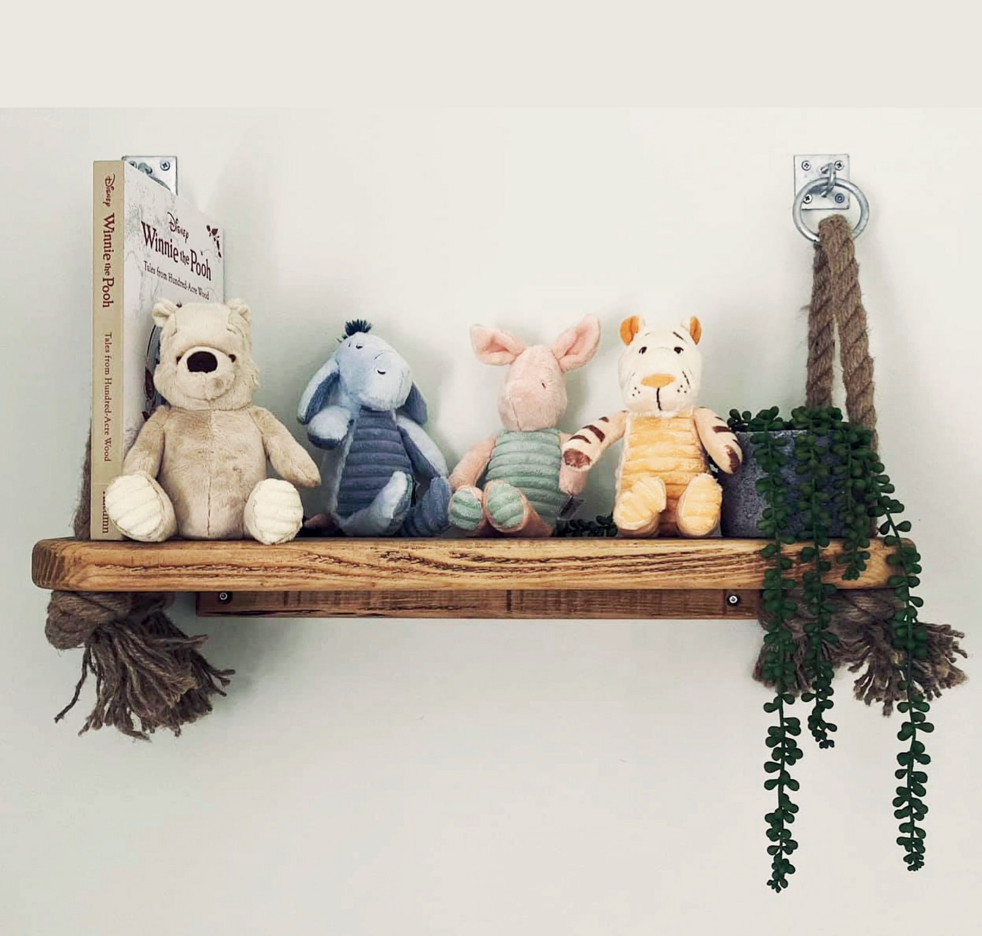 Rope Shelf in Medium Oak & Natural Steel Brackets