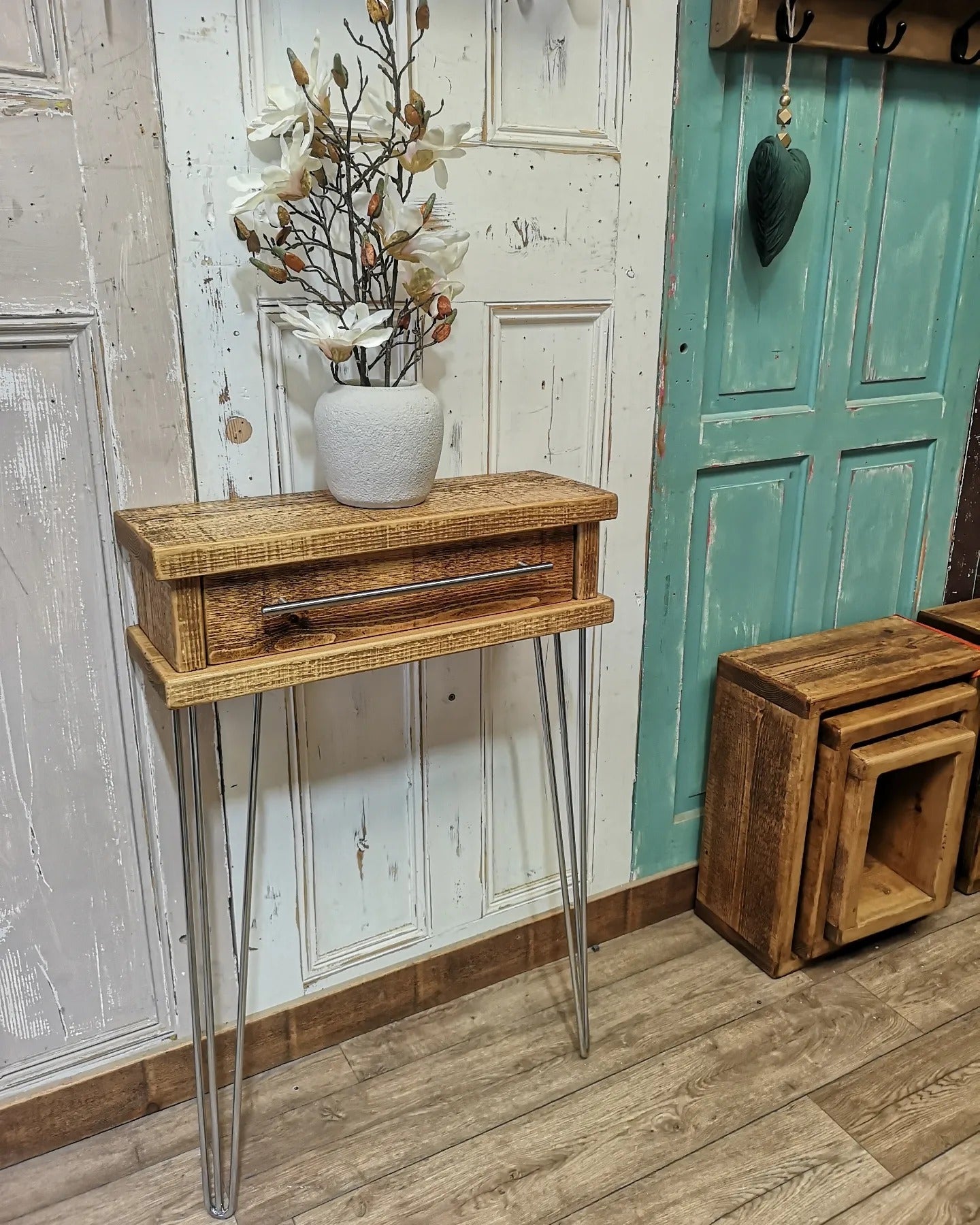 Single Drawer Mini in Medium Oak - Chrome Legs & T-Bar